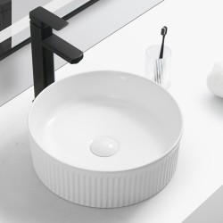 370*370*130mm Bathroom Round Fluted Above Counter Gloss White Ceramic Wash Basin 370*370*130mm Bathroom Round Fluted Above Counter Gloss White Ceramic Wash Basin